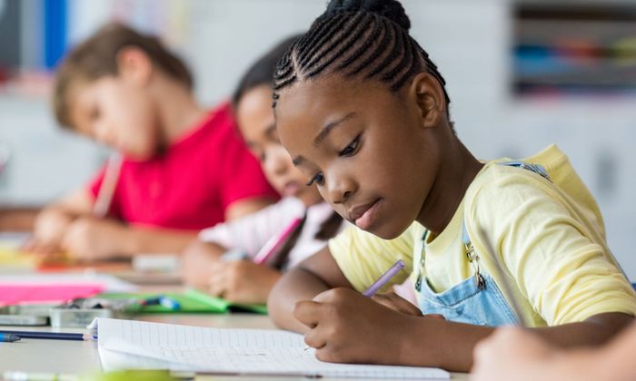 young girl studying