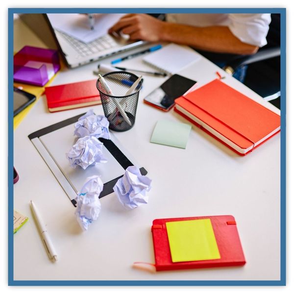 Clutter on office desk