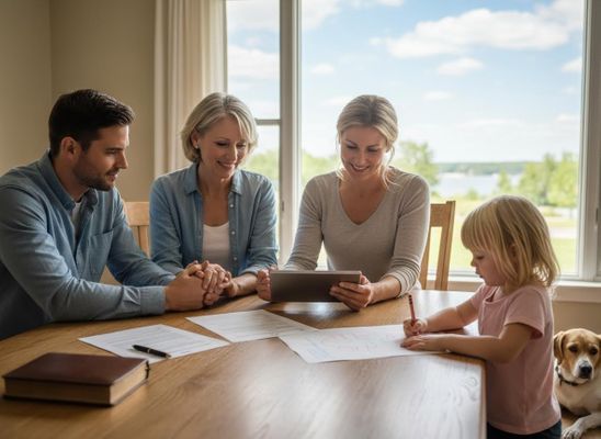 Multi-generational family enjoying time together at home