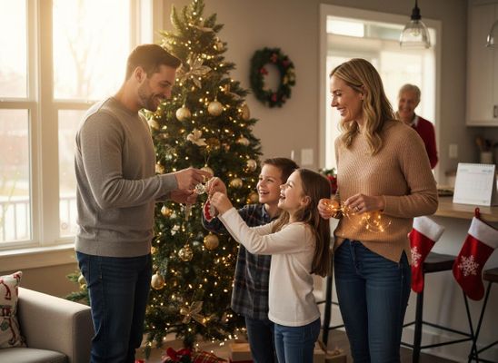 Family Decorating Christmas Tree