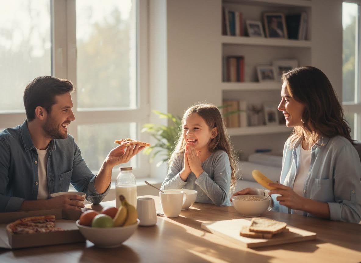 Happy Family Enjoying Breakfast Together
