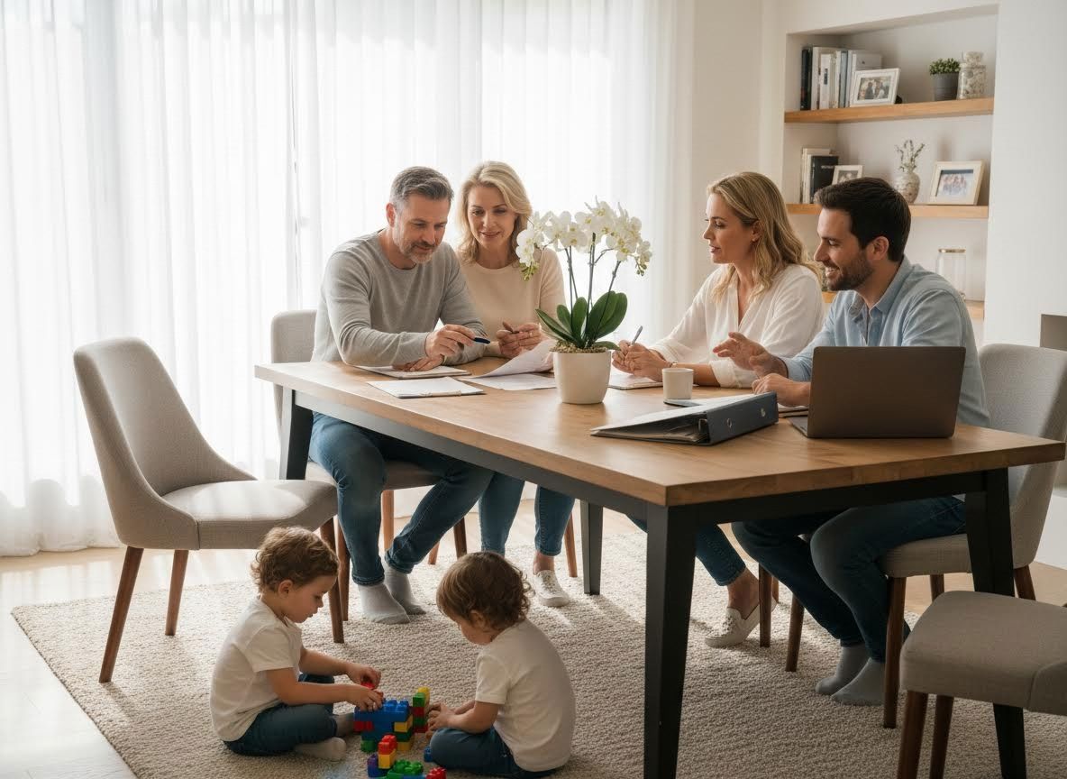 Family Meeting or Financial Consultation with Children Playing