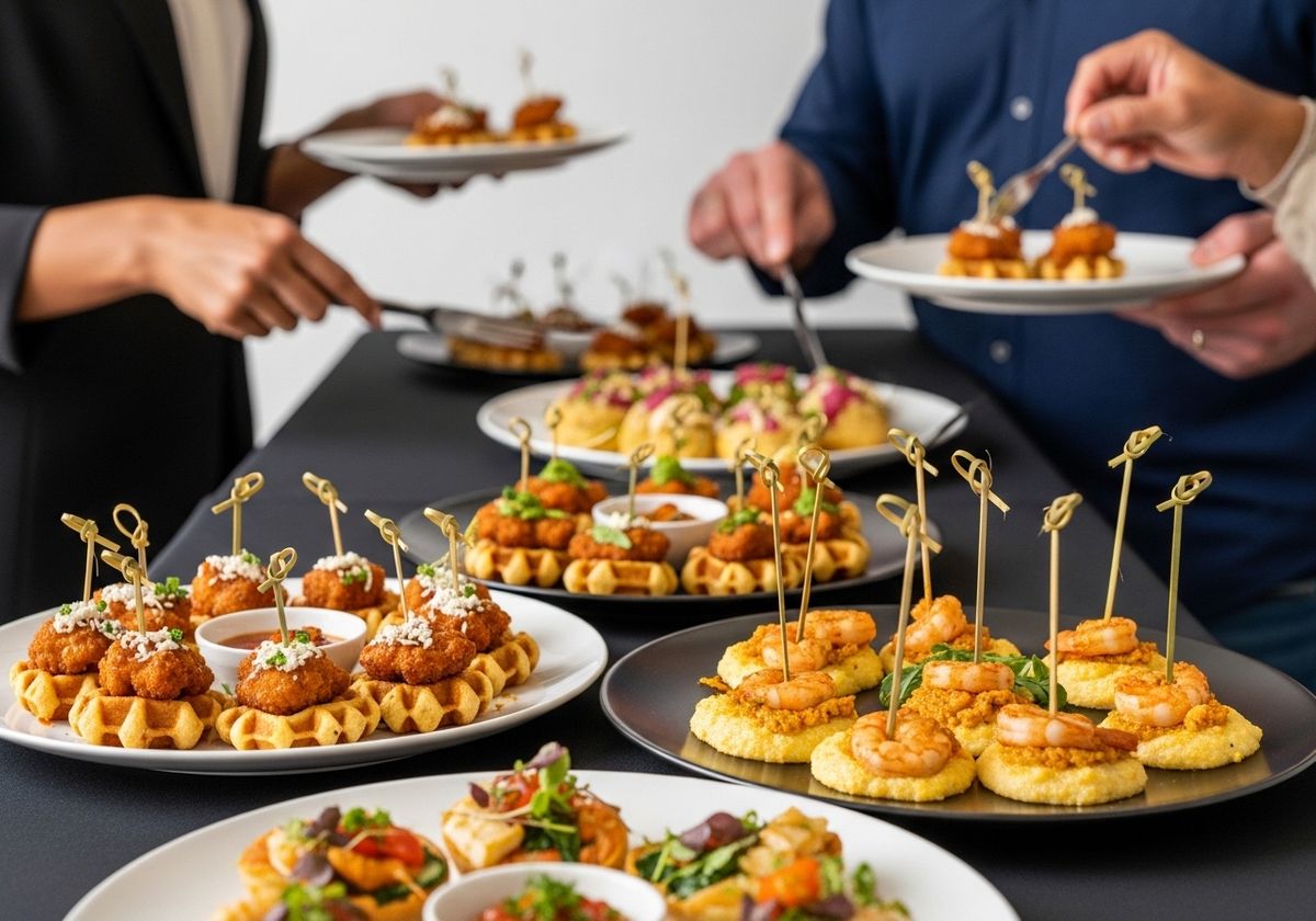 Assorted Appetizers on a Black Tablecloth