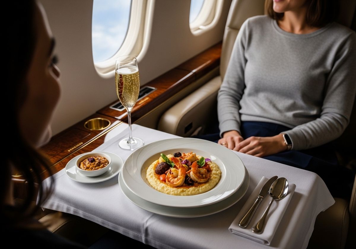 Gourmet Meal Served on Private Jet