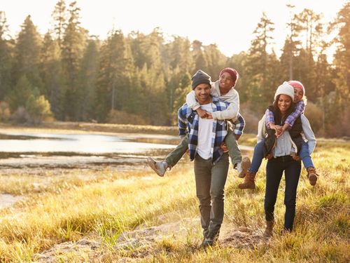 happy family out on a hike