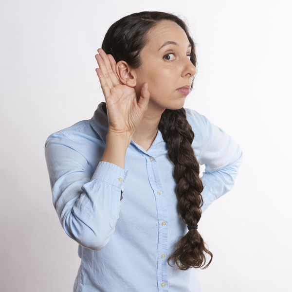 woman listening to something. 