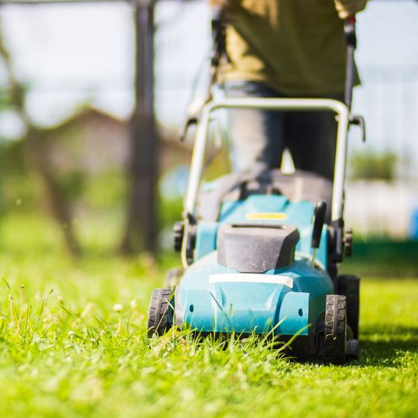 mowing grass