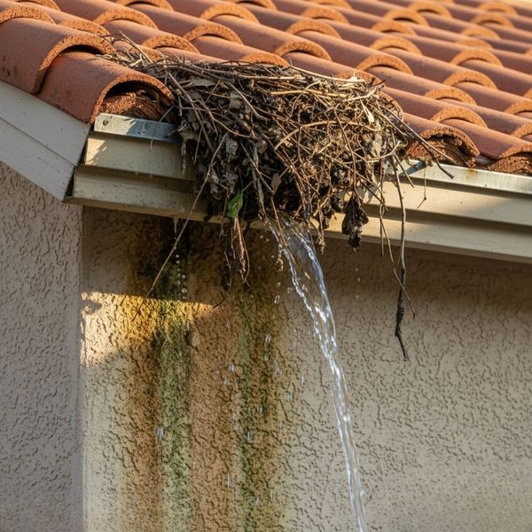 overflowing gutters due to nest 