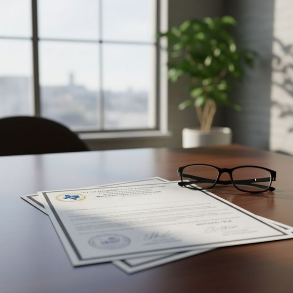 state of texas paperwork on a desk 