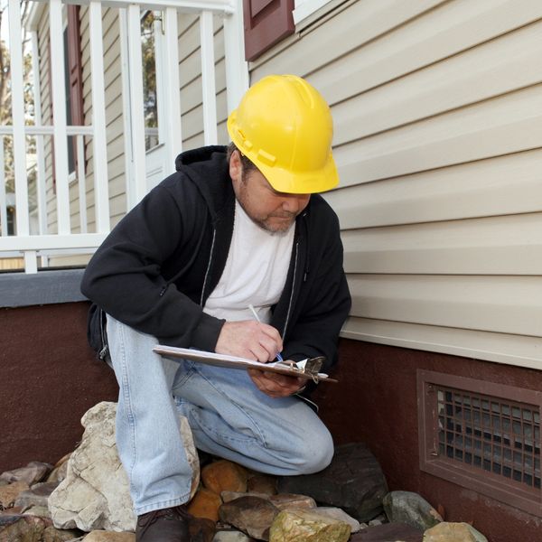 Inspector carefully looking at a home