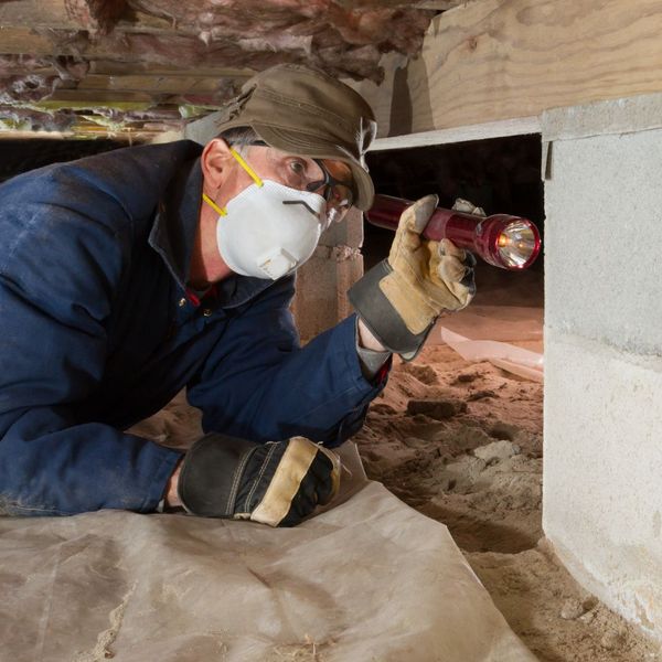 man assessing termite damage underneath house