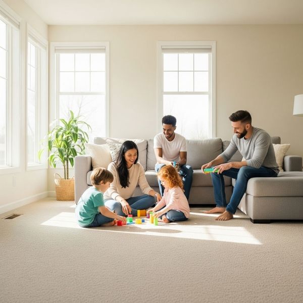 family on clean carpet