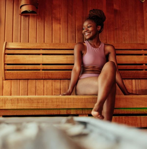 A woman in a sauna