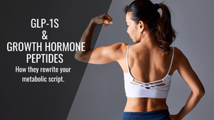 A diagram showing how GLP-1 and Growth Hormone peptides signal the body to prioritize fat burning while preserving skeletal muscle.