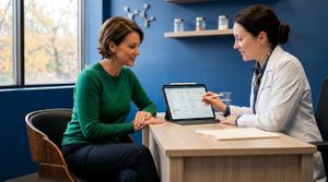 A nurse practitioner at Regen Wellness in Dallas reviewing labs for a female longevity treatment plan.