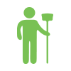 Cleaning Person Holding a Broom Icon