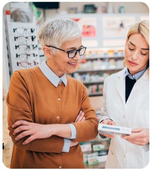 A pharmacist discussing a medication with a client