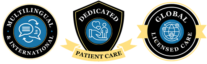 badges: multilingual & international, dedicated patient care, global licensed care