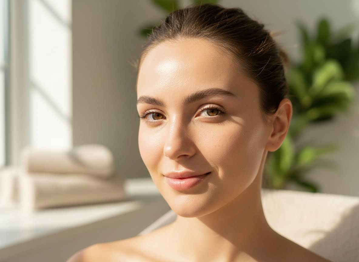 Woman with clear skin smiling in natural light