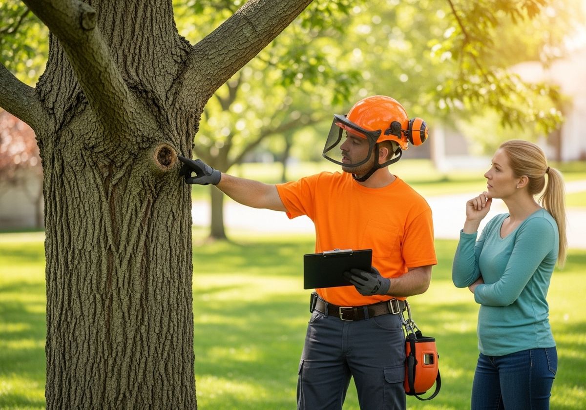 Arborist Inspecting Tree with Homeowner