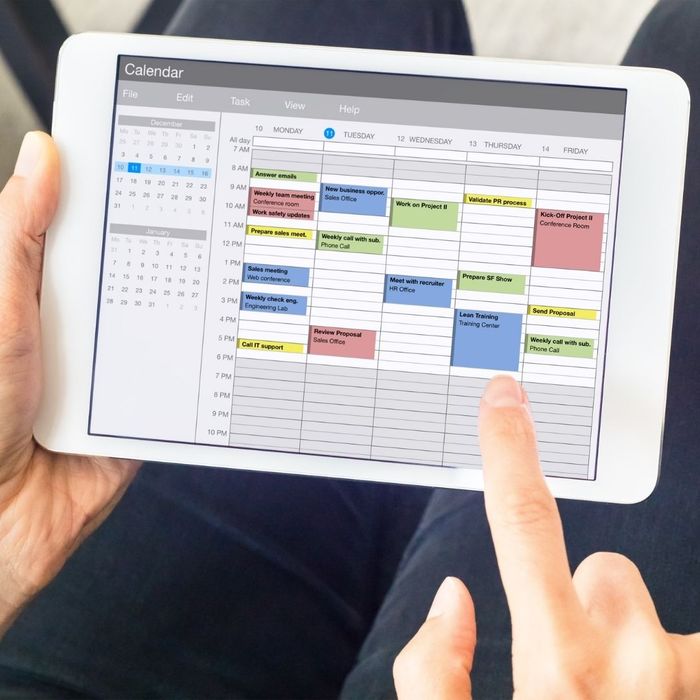 a digital calendar on a tablet that looks full