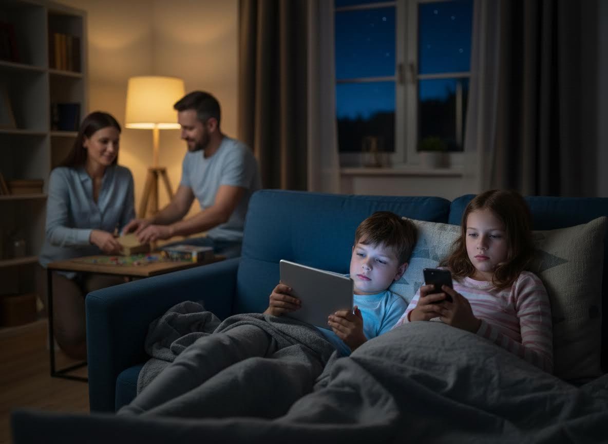 Family evening with screen time and board games