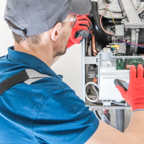 HVAC Tech with a hat and red gloves on HVAC Tech with a hat and red gloves on