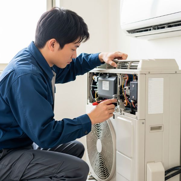 repairman working on AC system