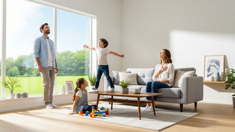 happy family breathing in clean air 