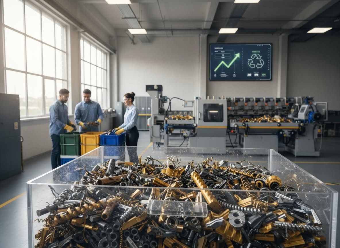Factory Workers Sorting Metal Scrap for Recycling