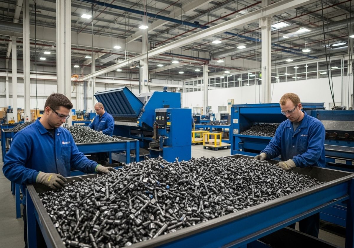 Factory Workers Inspecting Metal Parts