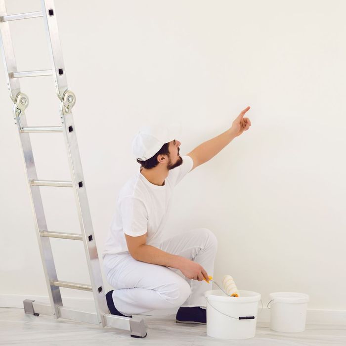 painter pointing at wall