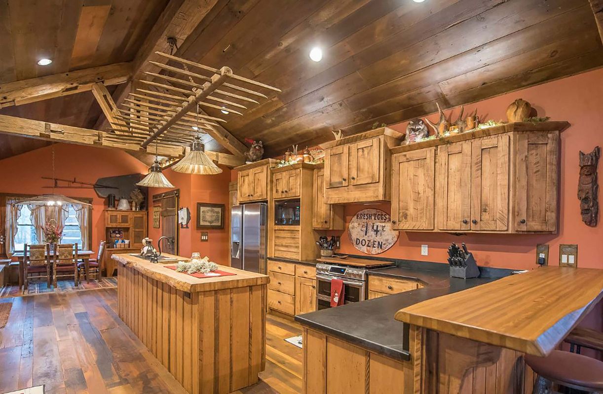 Butcher Block Tops, Shiplap Ceiling, Floor, Reclaimed Barn Truss