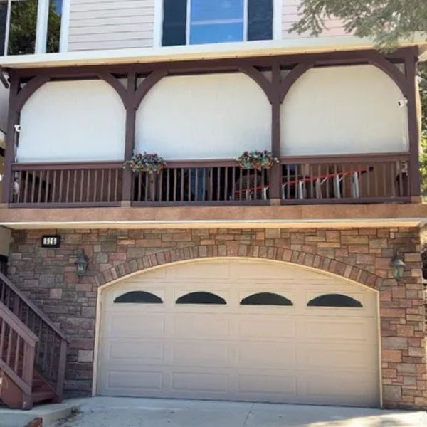 Sun shades pulled over balcony