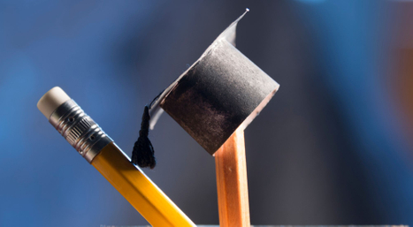 Pencil with a small graduation cap on it. 