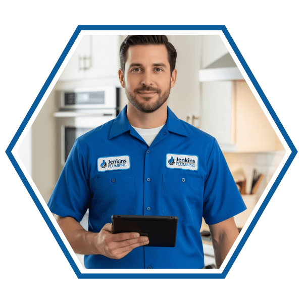 A licensed Jenkins Plumbing technician with advanced tools, representing the company's professionalism and technological advantage. A licensed Jenkins Plumbing technician with advanced tools, representing the company's professionalism and technological advantage.