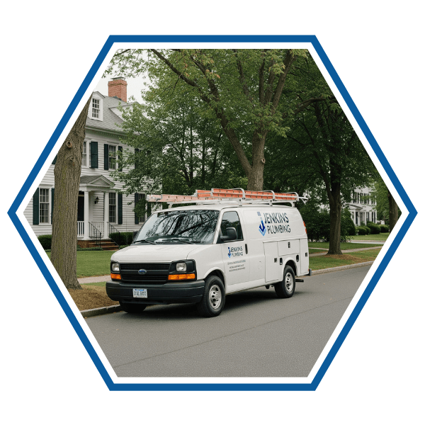 The Jenkins Plumbing service van in a Milton neighborhood, symbolizing our local expertise and community involvement. The Jenkins Plumbing service van in a Milton neighborhood, symbolizing our local expertise and community involvement.