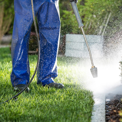 a professional power washing garden edging