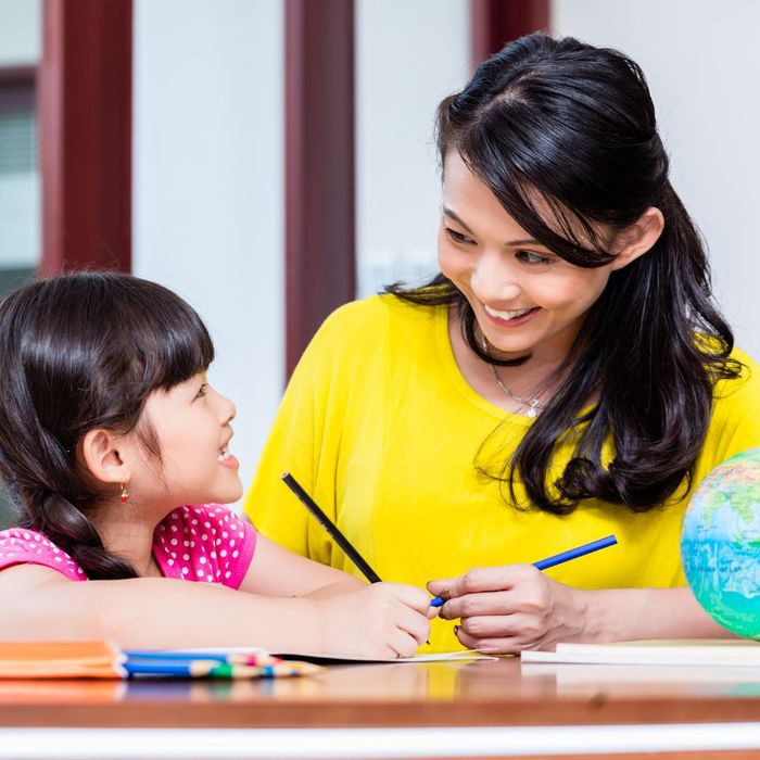 Chinese mother and daughter coloring