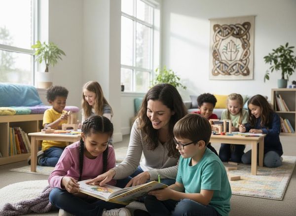 Teacher Reading to Diverse Children in a Bright Classroom