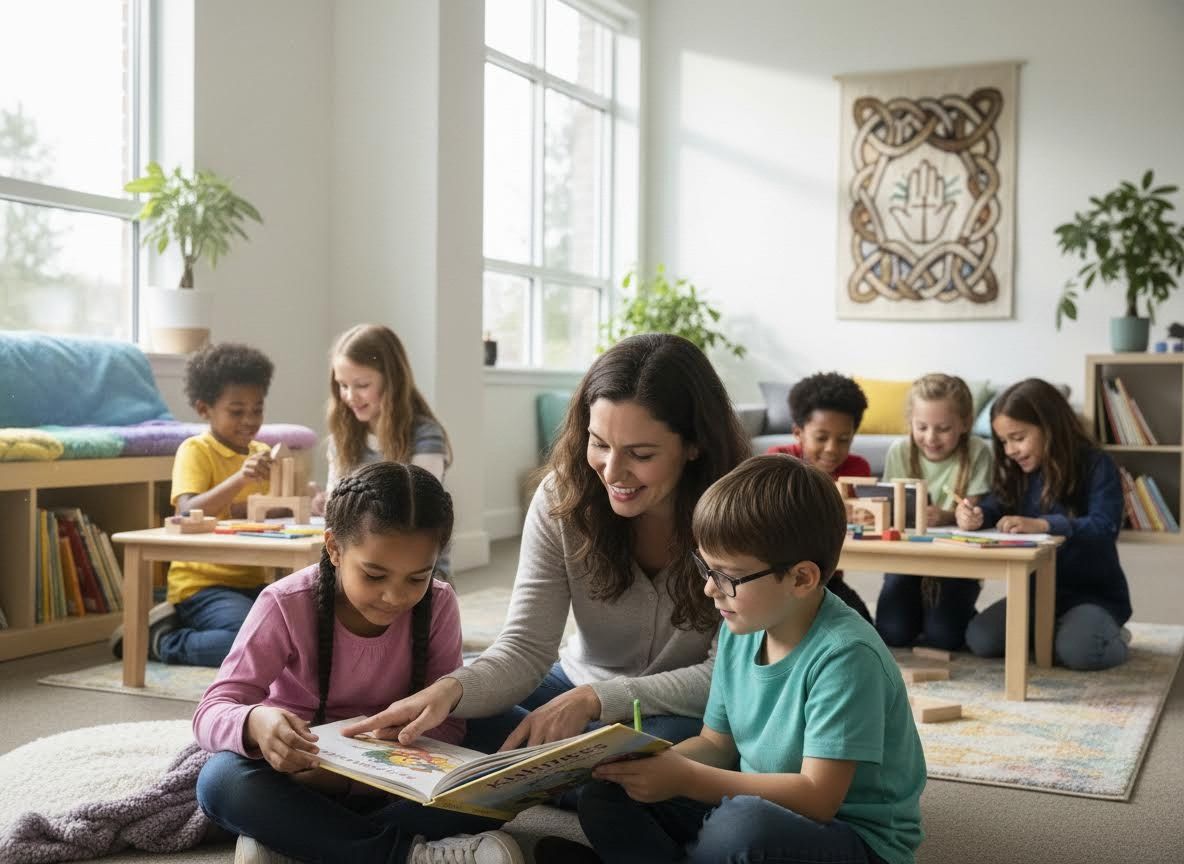 Teacher Reading to Diverse Children in a Bright Classroom