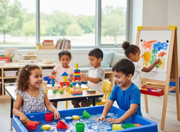 Children playing and learning in a vibrant classroom