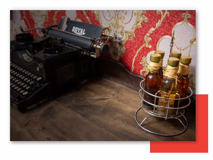 An old typewriter and some old bottles