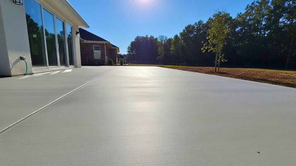 freshly poured and perfectly smooth concrete patio