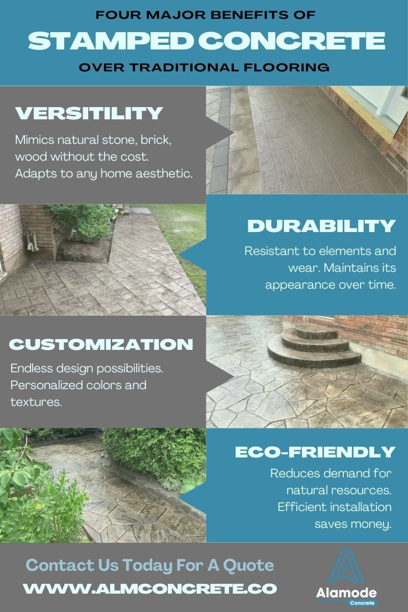 infographic about the benefits of stamped concrete over traditional flooring