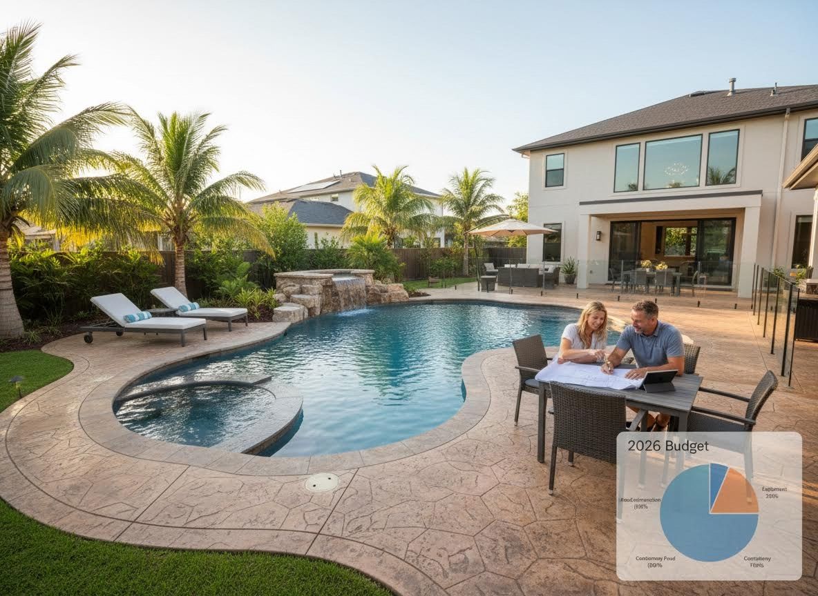 Couple Reviewing Budget and Blueprints for Backyard Pool