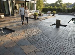 Couple on Elegant Stamped Concrete Patio