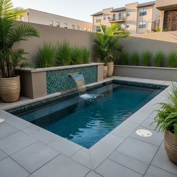 plunge pool with elegant tiling and waterfall plunge pool with elegant tiling and waterfall