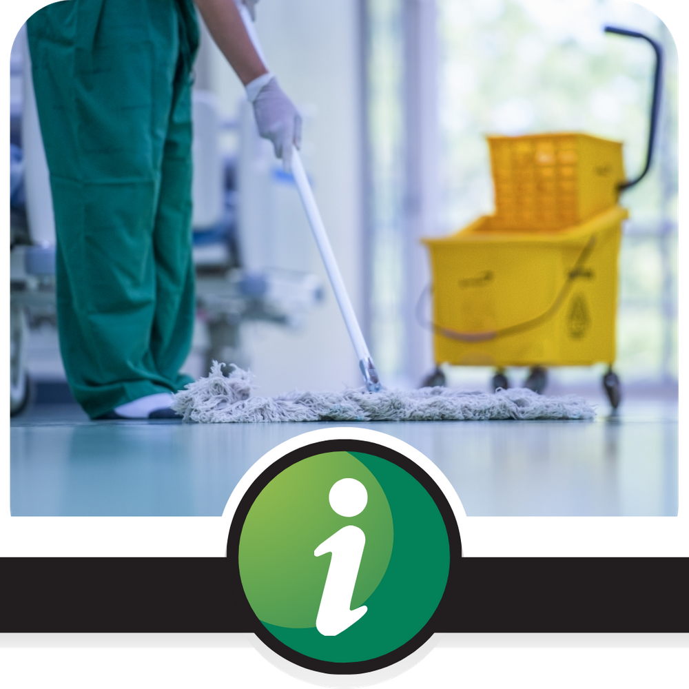 ABOUT US - CTA - Image of a crew member mopping a medical facility