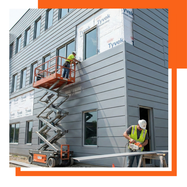 crew applying siding to exterior of commercial property